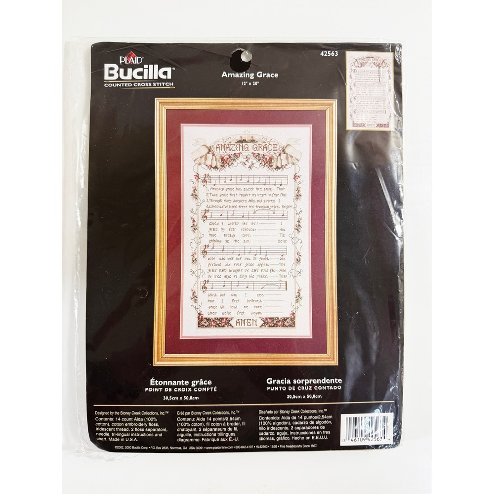 Bucilla Counted Cross Stitch Kit Unisex 12x20 White Amazing Grace Hymn 42563